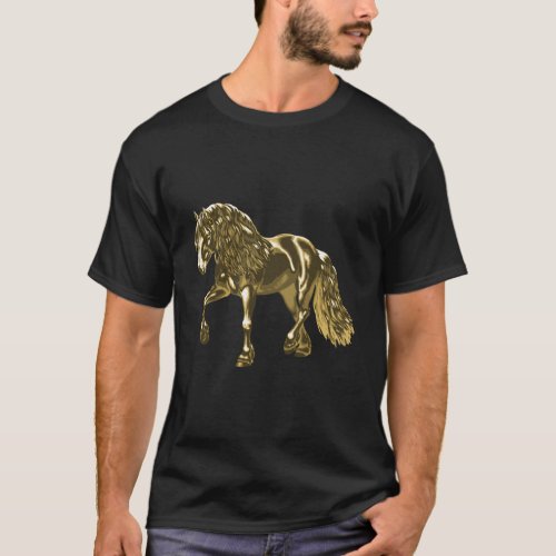 Friesian Horse Gold Retro Art Fhgra T_Shirt
