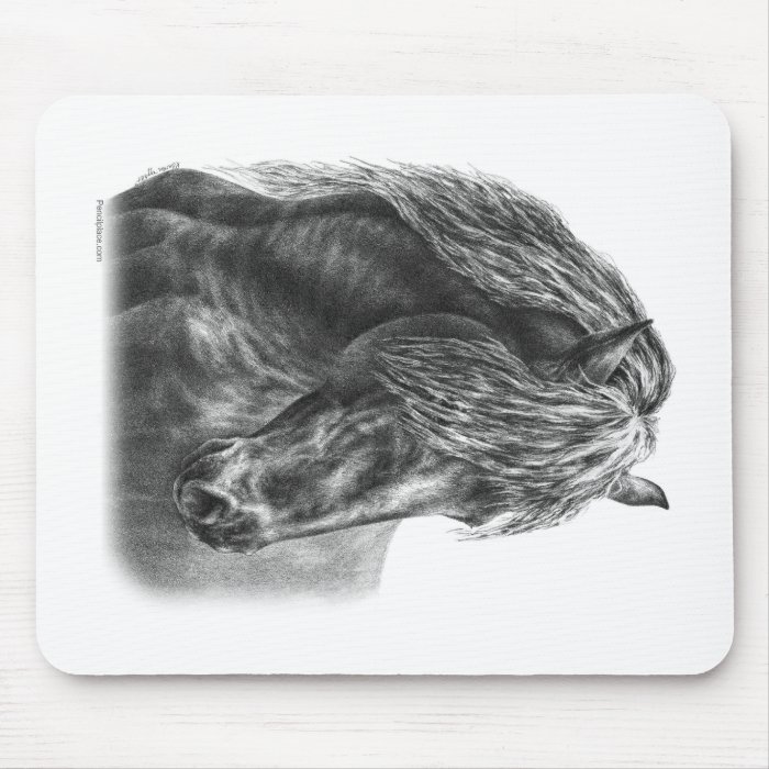 Friesian Horse Head w/Flowing Mane Portrait Mouse Pads