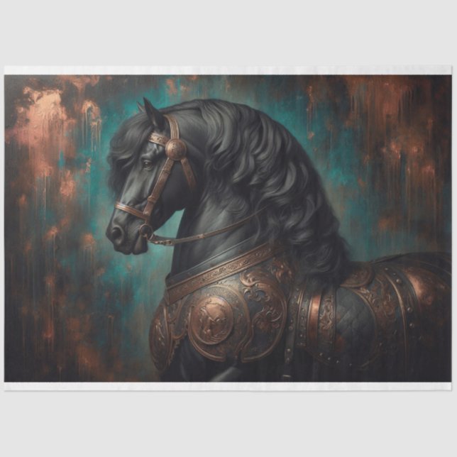 "Friesian horse in Armor" Decoupage Tissue Paper (Front)