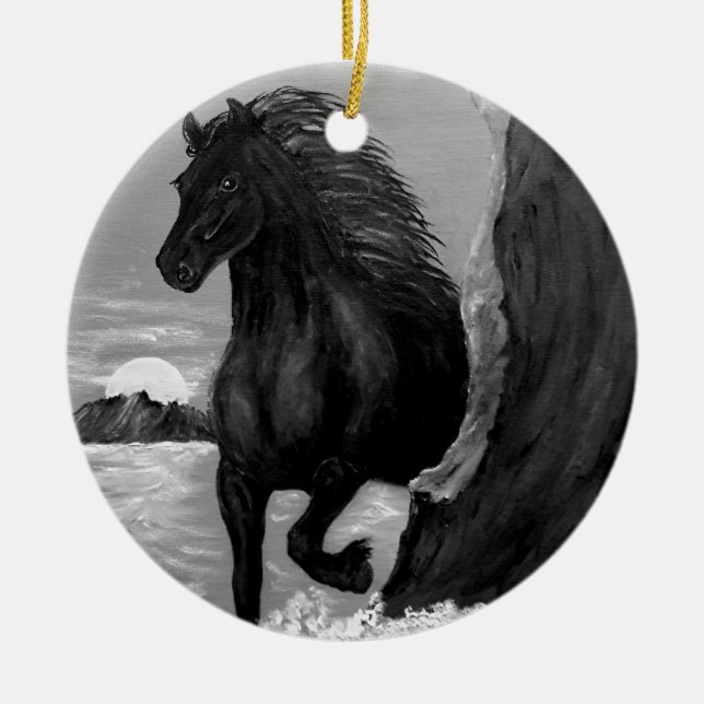 Friesian Horse in the Surf Ceramic Ornament (Front)