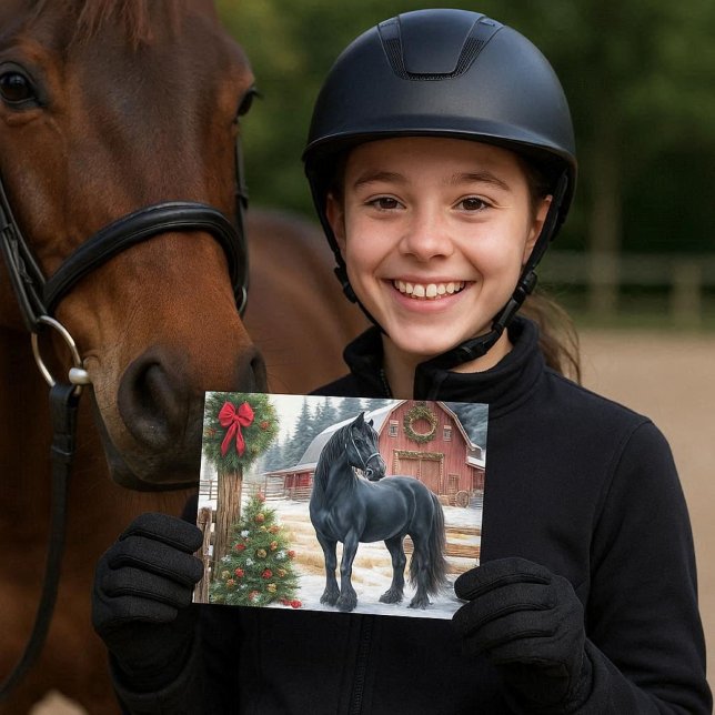 Friesian Horse Merry Christmas  Postcard (Christmas postcard featuring a Friesian horse, ideal for any horse enthusiast.)