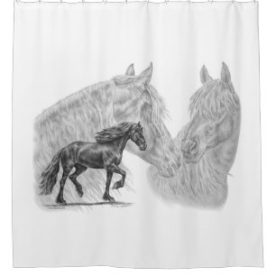 Friesian Horse Montage Waves Shower Curtain