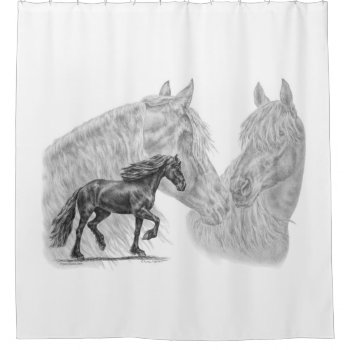 Friesian Horse Montage Waves Shower Curtain by KelliSwan at Zazzle