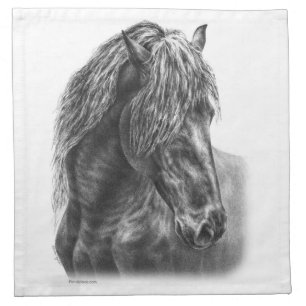 Friesian Horse Portrait Wavy Mane Cloth Napkin