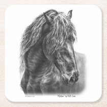 Friesian Horse Portrait Wavy Mane Square Paper Coaster