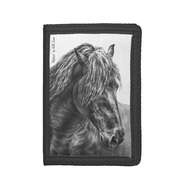 Friesian Horse Portrait Wavy Mane Tri-fold Wallet (Front Vertical)