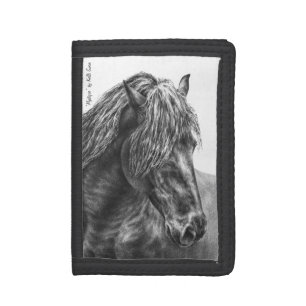 Friesian Horse Portrait Wavy Mane Trifold Wallet