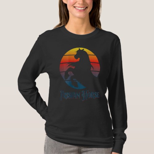 Friesian horse shadows in front of sunset rider T_Shirt