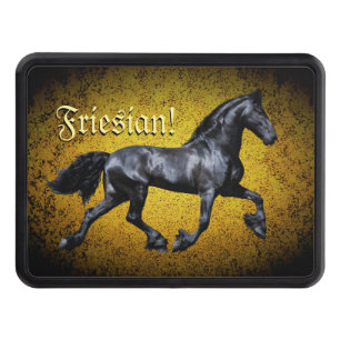 Friesian horse, silhouette/gold/black/black hitch  cover