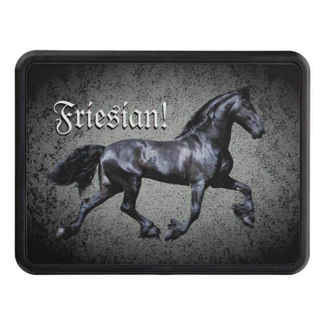 Friesian horse, silhouette/gold/black/black hitch  hitch cover (Front)