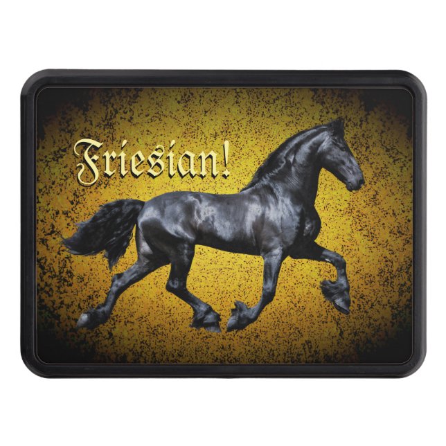 Friesian horse, silhouette/gold/black/black hitch  hitch cover (Front)