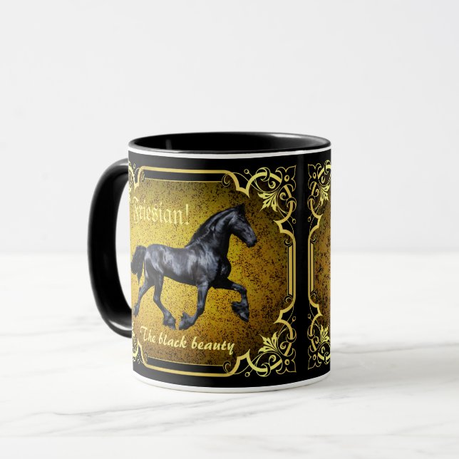 Friesian horse, silhouette/gold/black/black mug (Front Left)