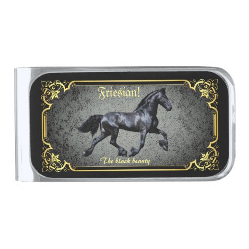 Friesian horse silhouettegoldblackblack  silve silver finish money clip