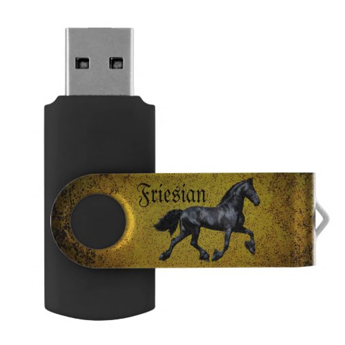 Friesian horse silhouettegoldblackblack   trif flash drive