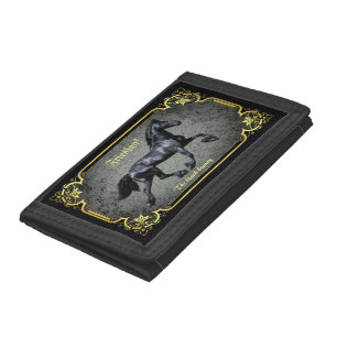 Friesian horse, silhouette/gold/black/black trif tri-fold wallet