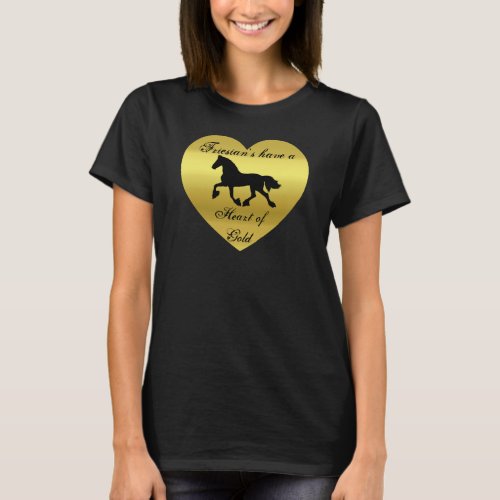 Friesian horse silhouette  gold heart stallion T_Shirt