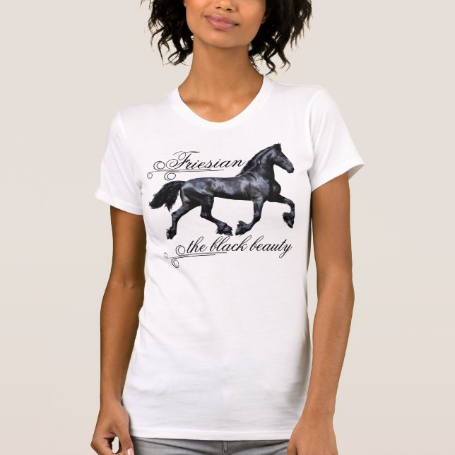 Friesian horse, the black beauty, stallion, white T-Shirt (Front)