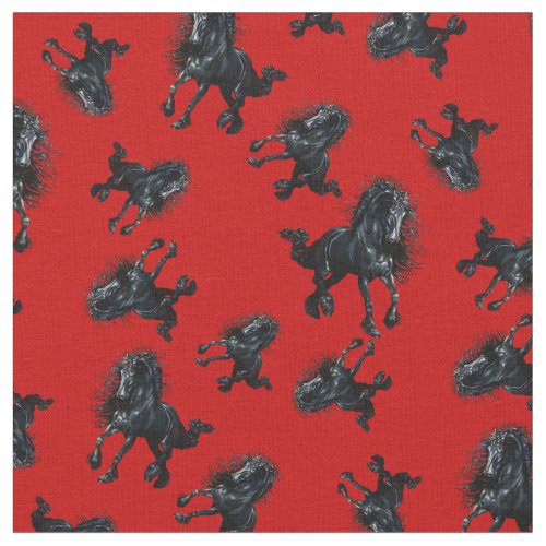 Friesian stallionblack beauty horse bright red fabric