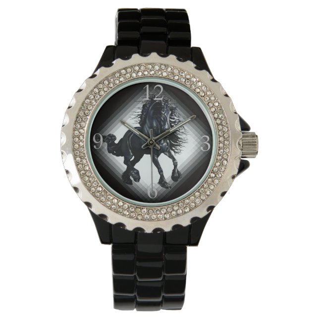 Friesian stallion black beauty horse watch (Front)