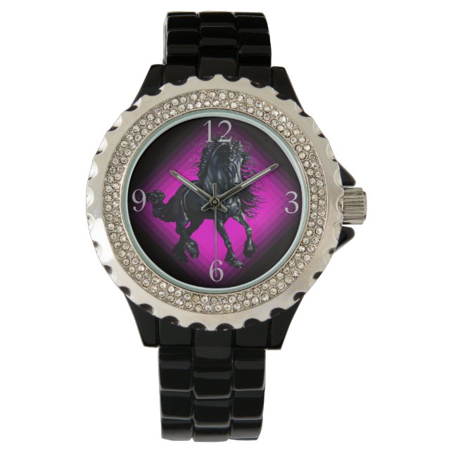 Friesian stallion black beauty horse watch (Front)