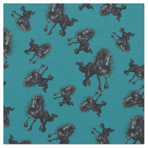Friesian stallion, black beauty horse, zazzle blue fabric