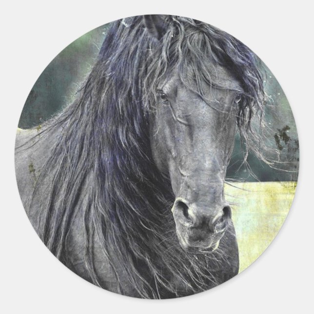 Friesian Stallion Classic Round Sticker (Front)