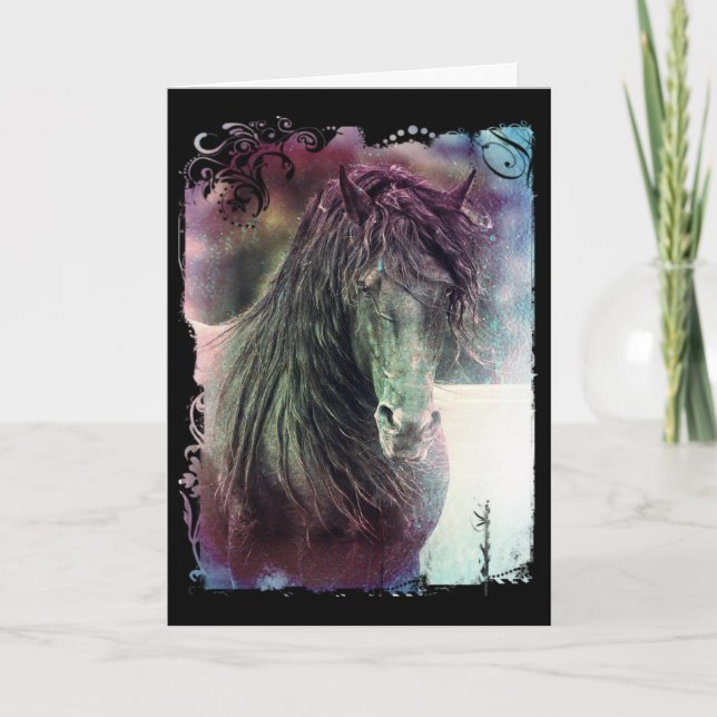 Friesian Stallion Grunge Birthday Card (Front)