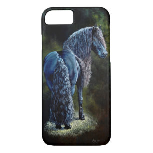 Friesian stallion horse in spotlight, painting iPhone 8/7 case