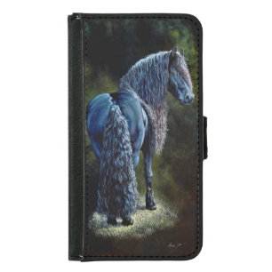 Friesian stallion horse in spotlight, painting samsung galaxy s5 wallet case