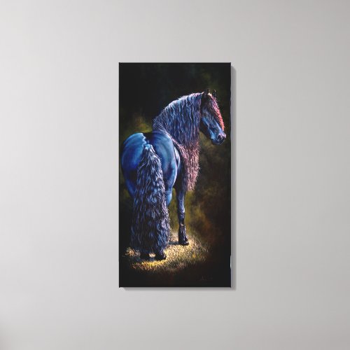 Friesian stallion horse spotlightpaintingfilter canvas print