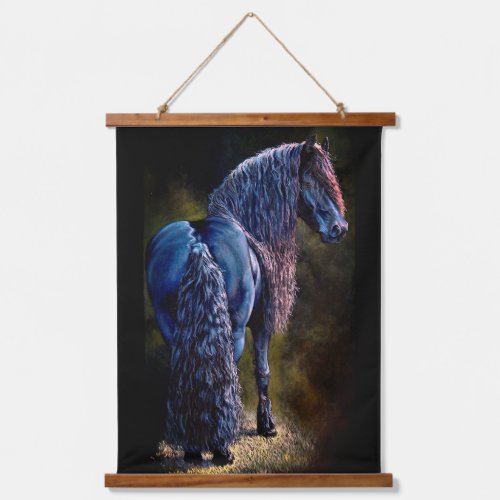 Friesian stallion horse spotlightpaintingfilter hanging tapestry