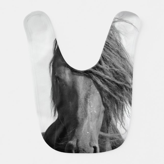 Friesian stallion in the wind. baby bib (Front)