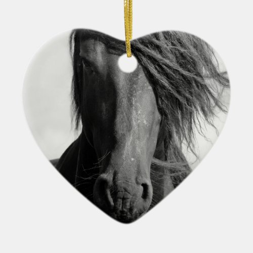 Friesian stallion in the wind ceramic ornament