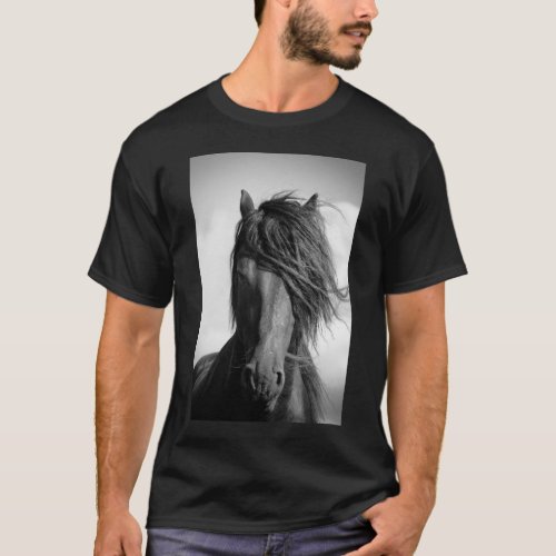Friesian stallion in the wind T_Shirt