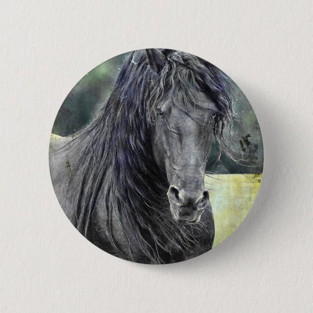 Friesian Stallion Pinback Button (Front)