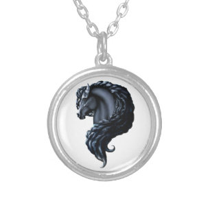 Friesian, the black stallion, horse silver plated necklace