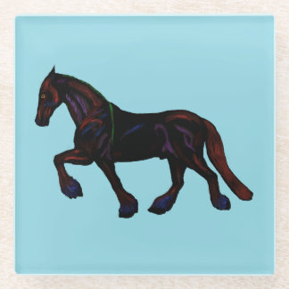 Friesian with rainbow highlights  glass coaster