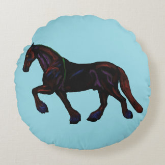 Friesian with rainbow highlights  round pillow