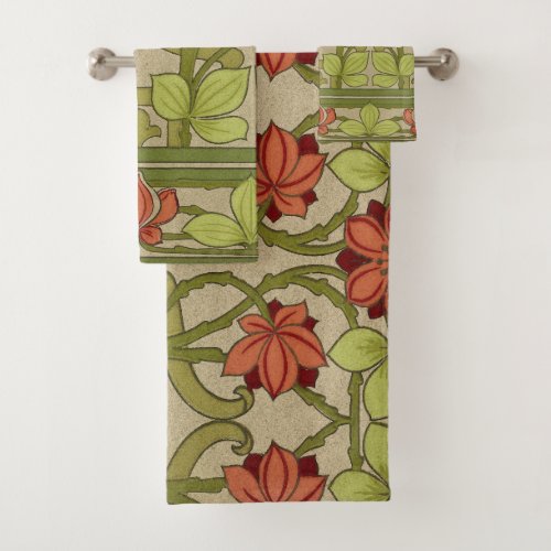 Frieze Border Art Nouveau Floral Bath Towel Set