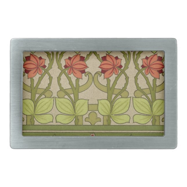 Frieze Border Art Nouveau Floral Belt Buckle (Front)