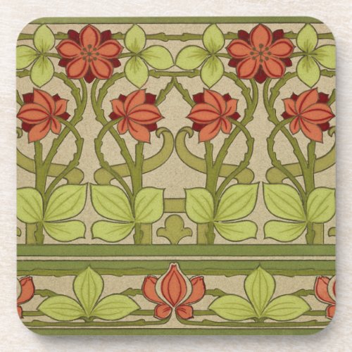 Frieze Border Art Nouveau Floral Beverage Coaster