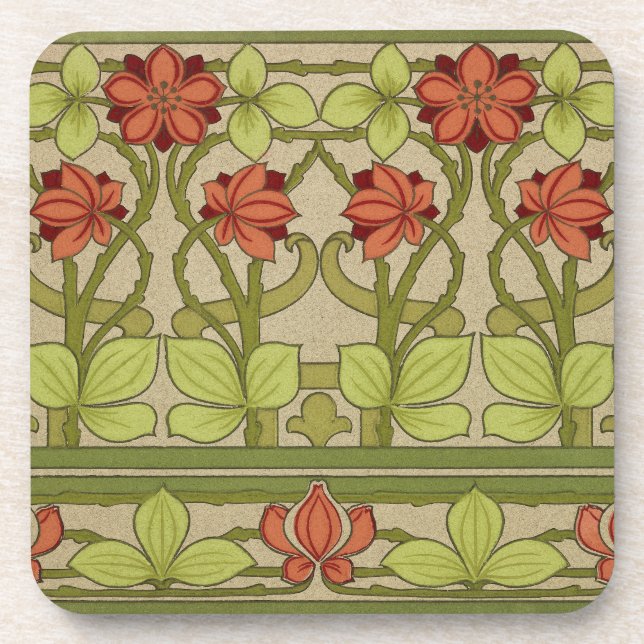 Frieze Border Art Nouveau Floral Beverage Coaster (Front)