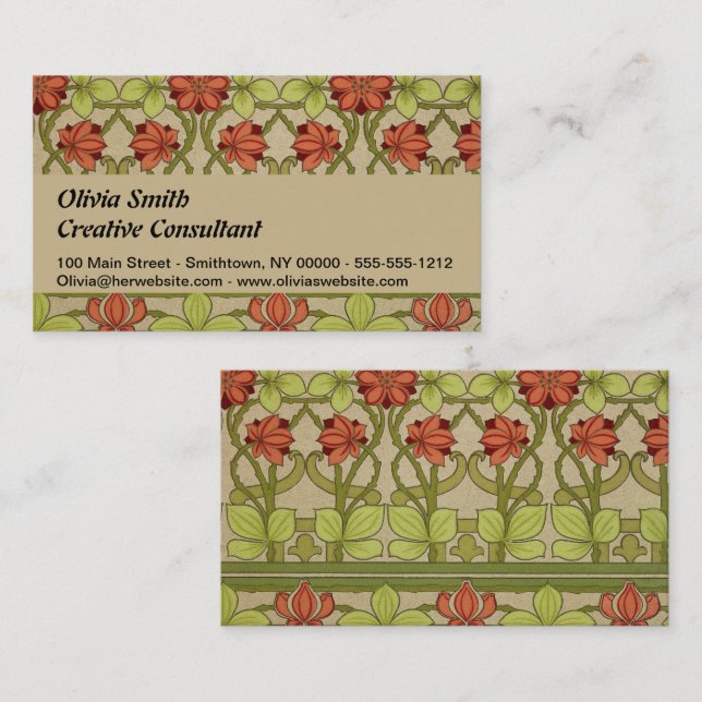 Frieze Border Art Nouveau Floral Business Card (Front/Back)