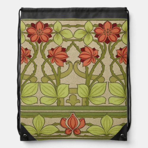 Frieze Border Art Nouveau Floral Drawstring Bag