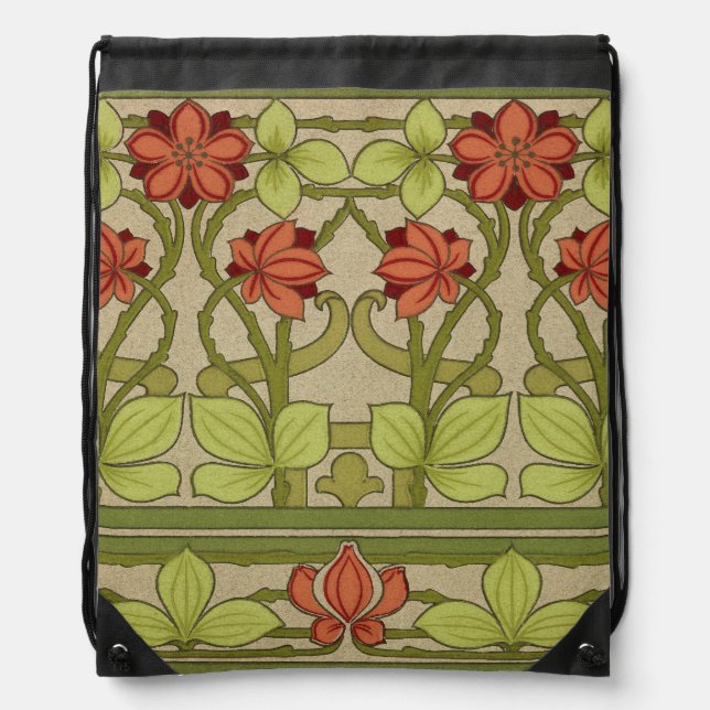 Frieze Border Art Nouveau Floral Drawstring Bag (Front)