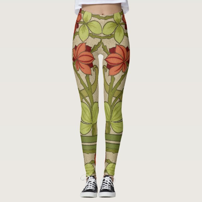 Frieze Border Art Nouveau Floral Leggings (Front)