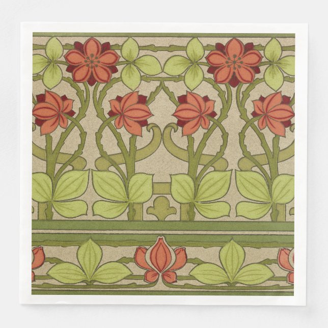 Frieze Border Art Nouveau Floral Paper Dinner Napkins (Front)
