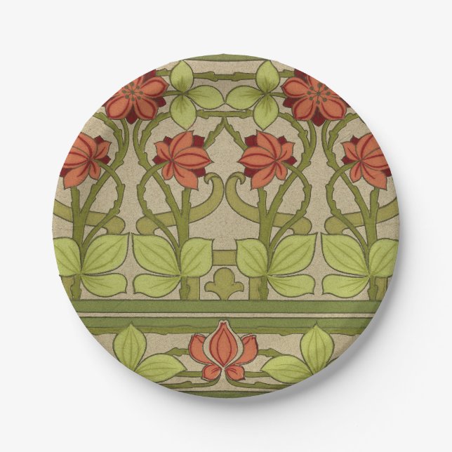 Frieze Border Art Nouveau Floral Paper Plates (Front)