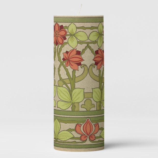 Frieze Border Art Nouveau Floral Pillar Candle (Front)