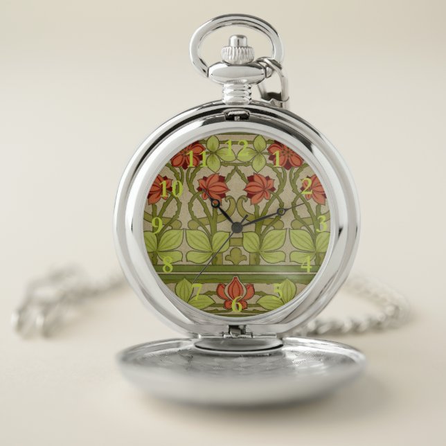Frieze Border Art Nouveau Floral Pocket Watch (Inside)